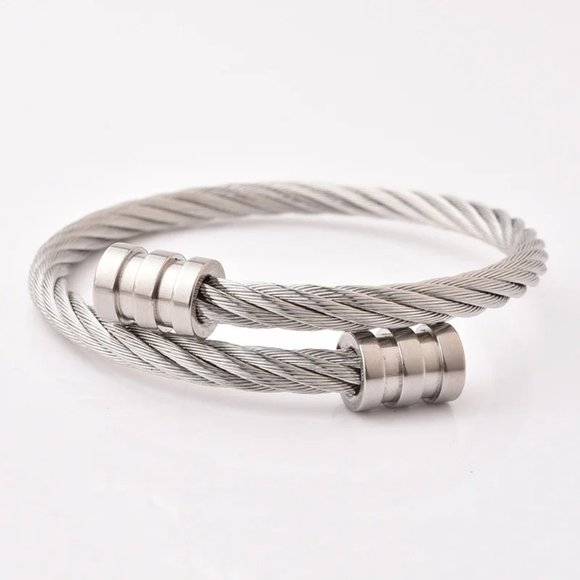 Awesome Cable Style, Solid Stainless Steel Men's Bracelet Bangle. - Picture 4 of 4